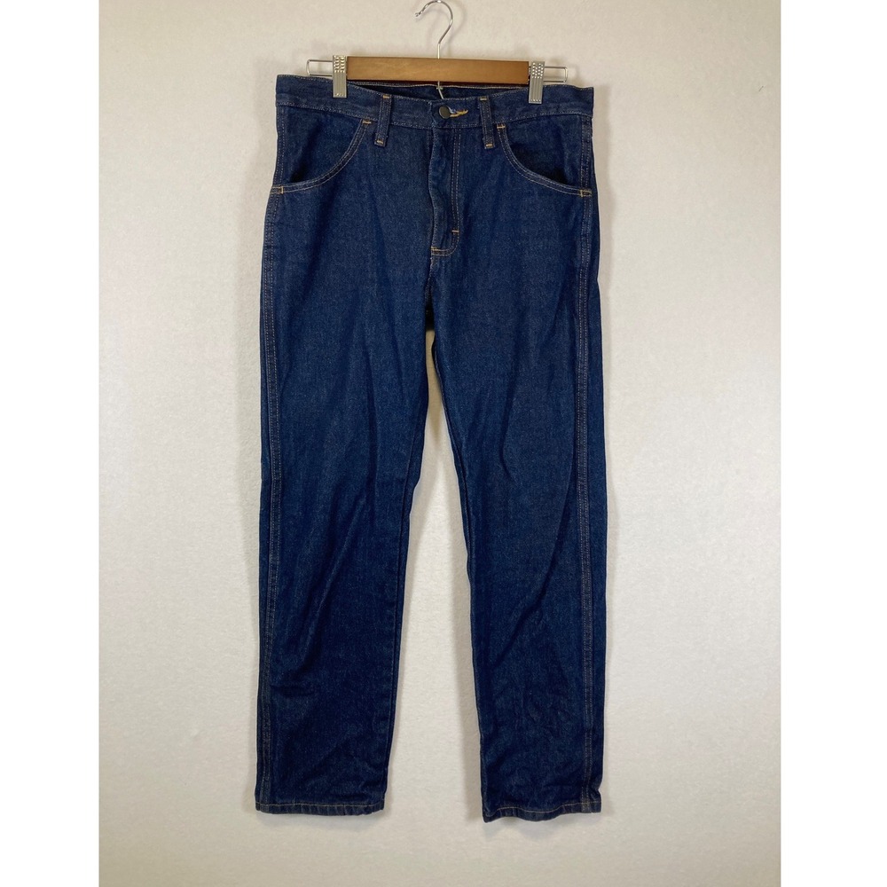 Workwear Rustler Mens 30x30 Dark Blue Straight Leg Cotton Jeans 1087619PW